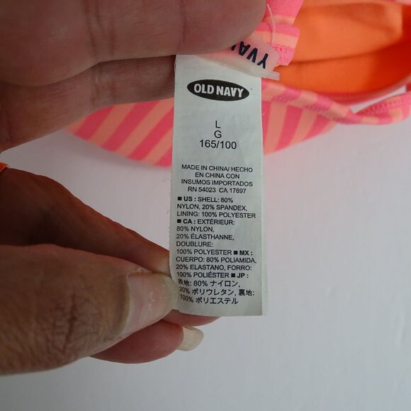 Old Navy Orange Pink Striped One Piece Swimsuit Women Size L Padded Underwire - Picture 4 of 8